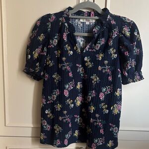 LOFT Navy Floral Blouse